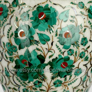 Blanco piso jarrón entrada decoración gran flor jarrón mármol inlay Malachite Porch Vase Decoración Housewarming Regalo imagen 4