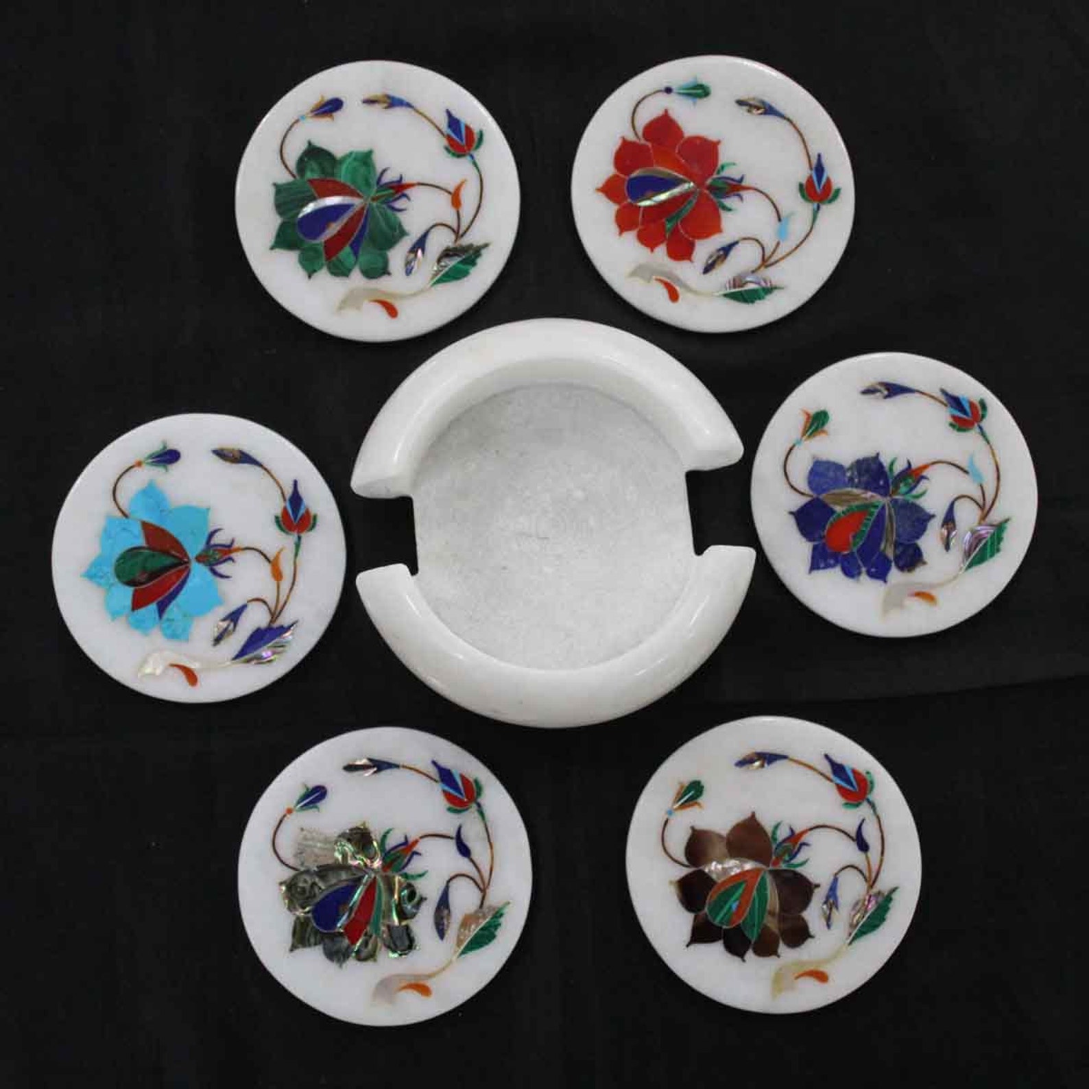 Coasters handmade stone inlay tea coaster set pietra dura art Etsy
