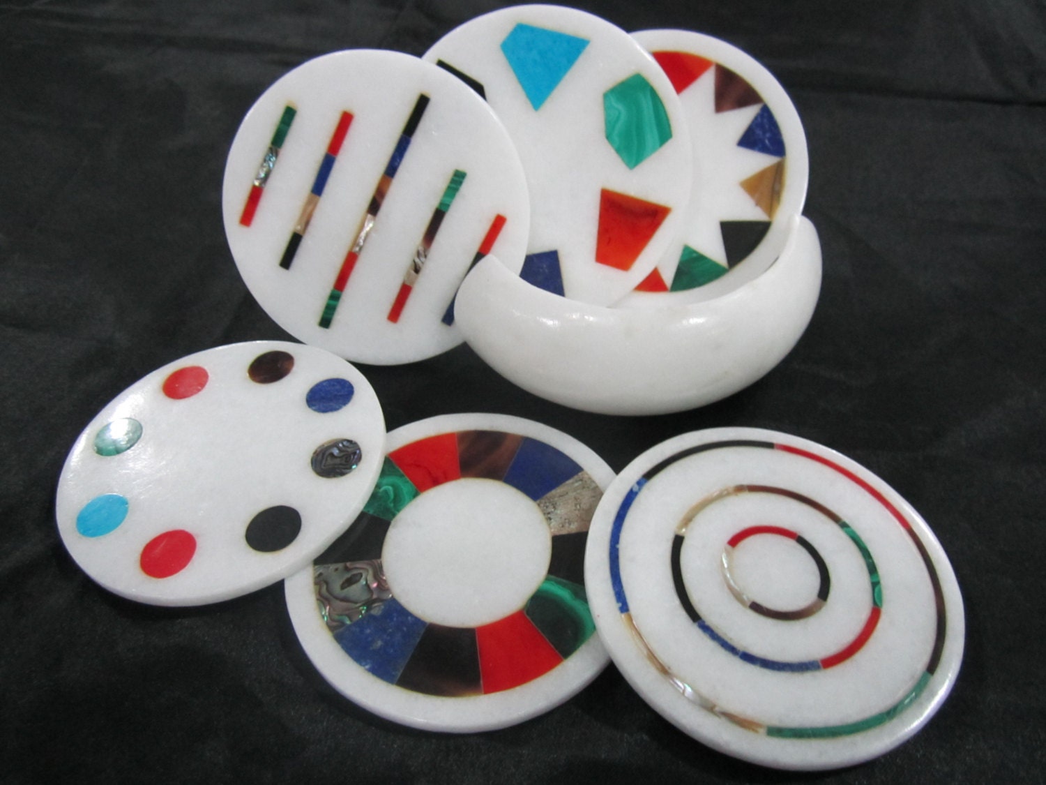 Stone Drink Coasters Marble Inlay Coaster Sets Etsy