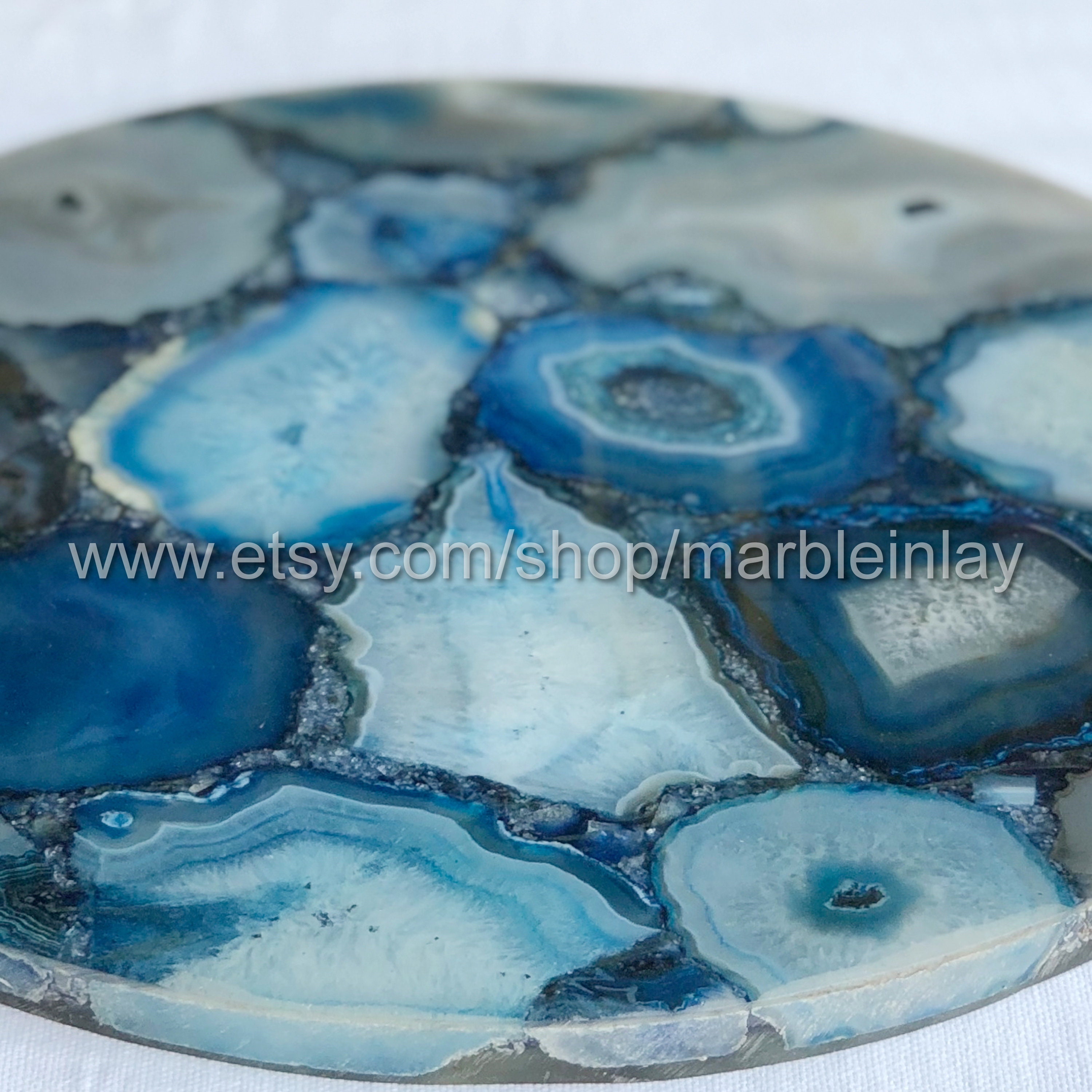 Round Agate Table Top Agate Side Table Blue Agate Table Top Etsy