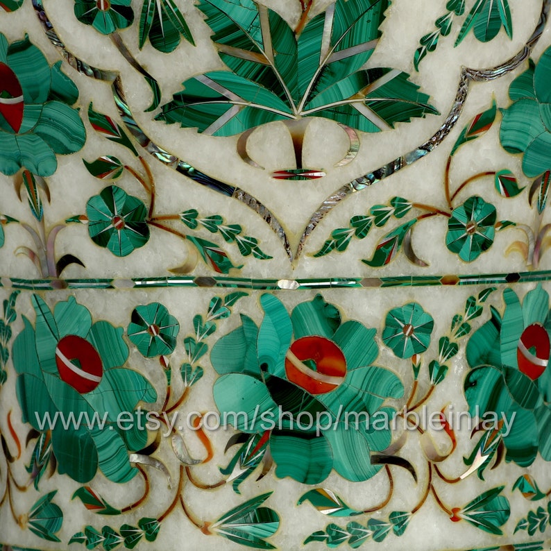 Blanco piso jarrón entrada decoración gran flor jarrón mármol inlay Malachite Porch Vase Decoración Housewarming Regalo imagen 5