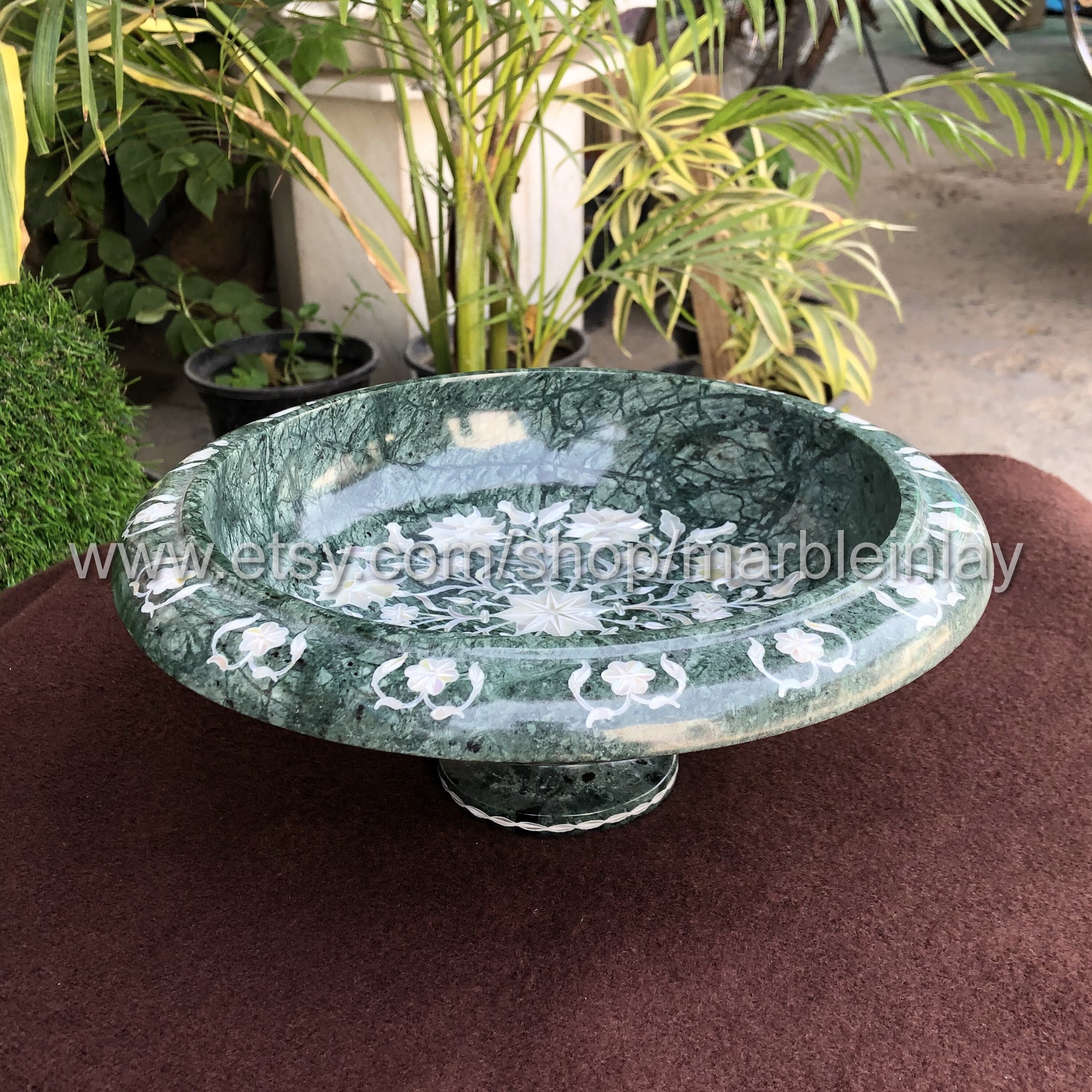 Marble Footed Bowl Table Centerpiece Home Decor Inlay Etsy