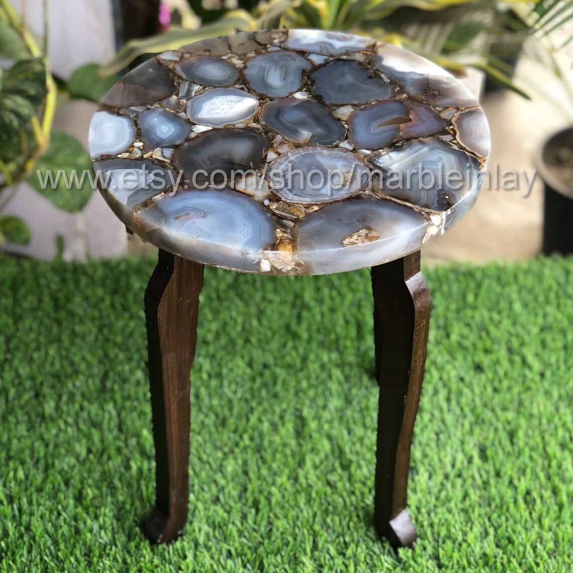Natural Agate Round Table Agate Stone Table Round Agate Side Etsy