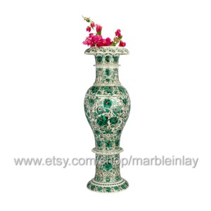 Blanco piso jarrón entrada decoración gran flor jarrón mármol inlay Malachite Porch Vase Decoración Housewarming Regalo imagen 1