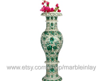 Blanco piso jarrón entrada decoración gran flor jarrón mármol inlay Malachite Porch Vase Decoración Housewarming Regalo