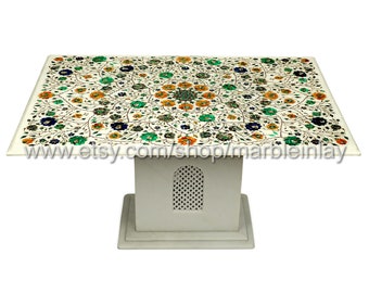 White Marble Inlay Coffee Table