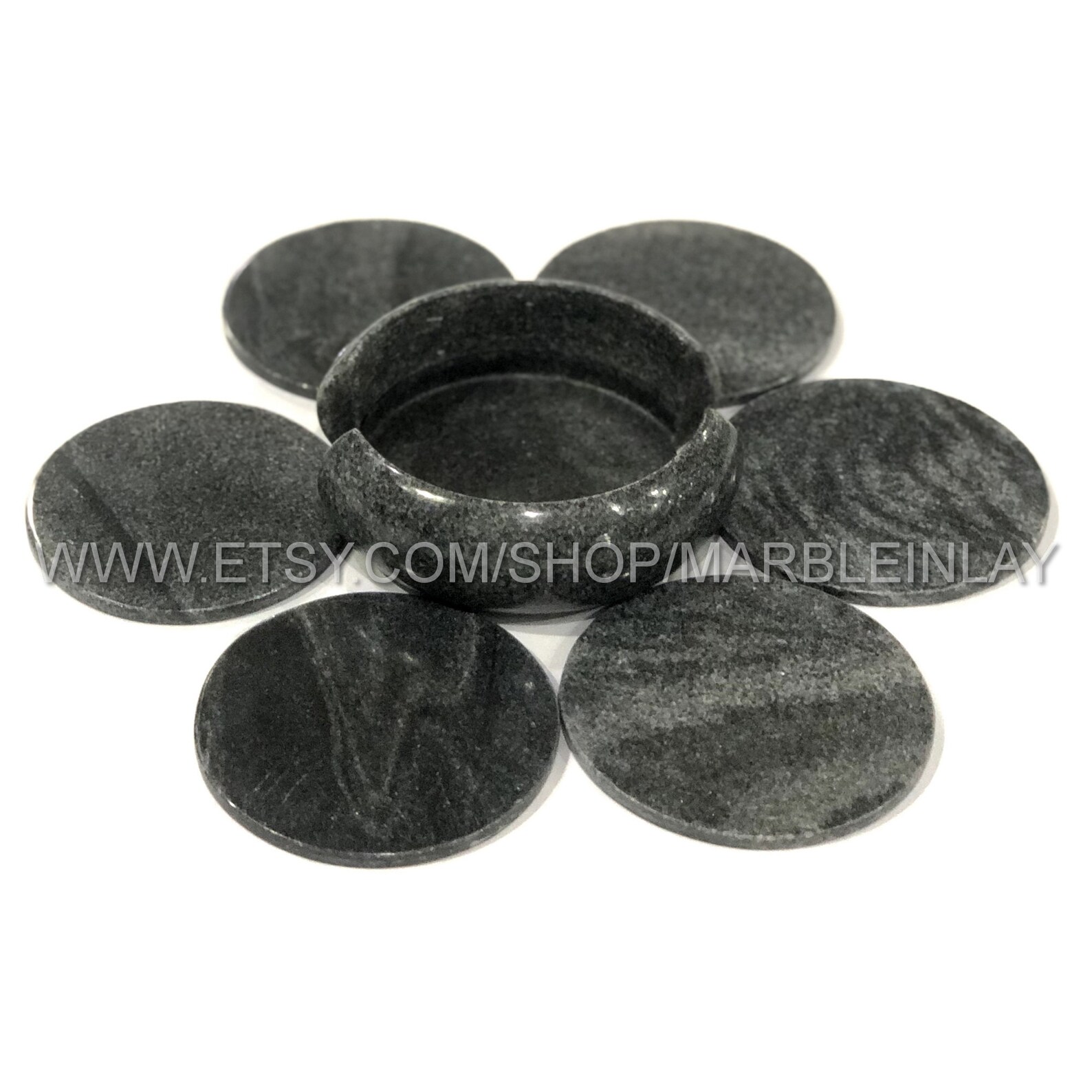 Black Marble Coasters Set With Holder Handmade Wedding Etsy