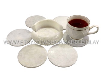 White Marble Natural Coasters With Holder