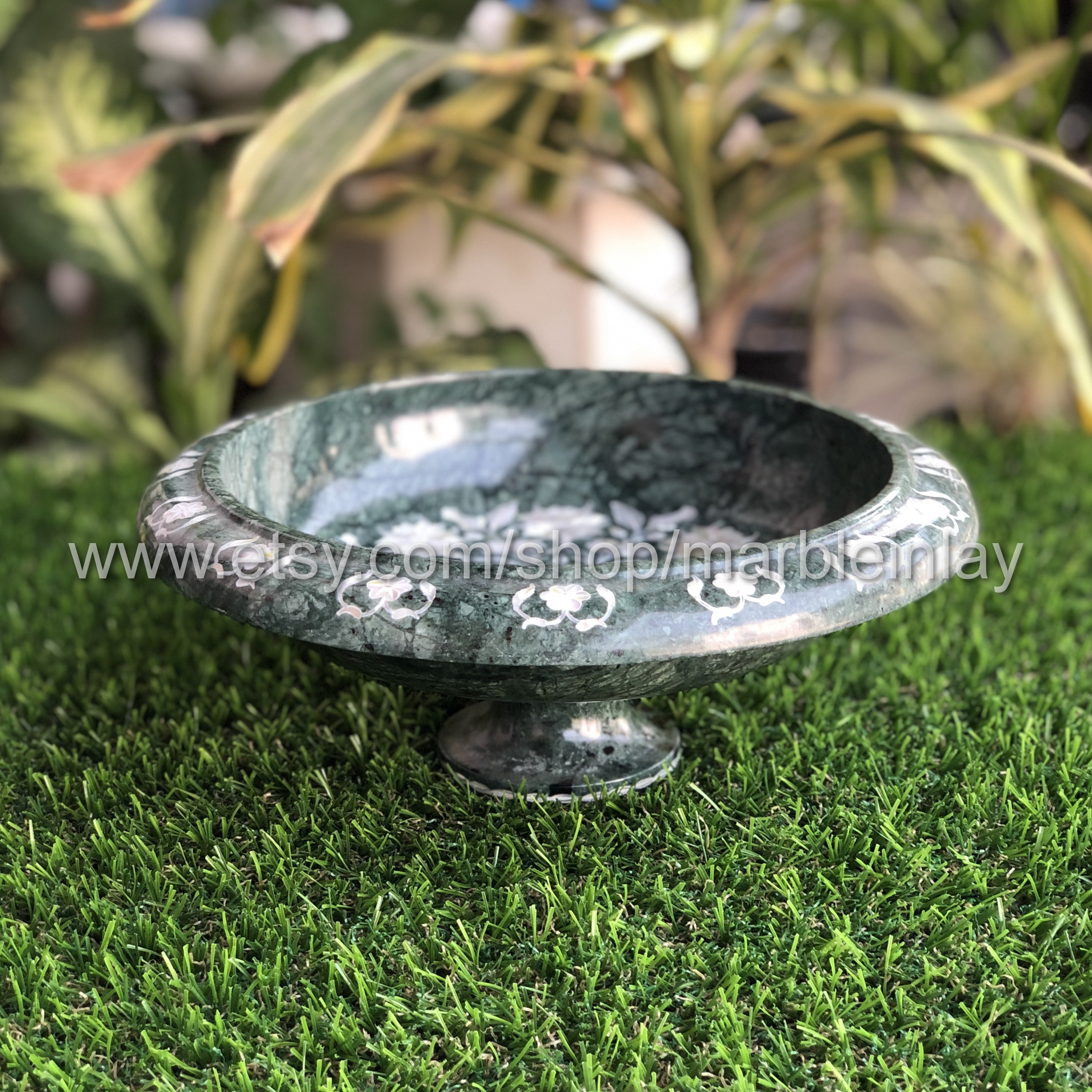 Marble Footed Bowl Table Centerpiece Home Decor Inlay Etsy