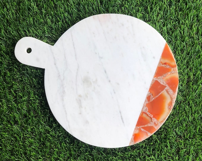 Marble Cheese Board With Handle Agate Inlay Housewarming,Wedding Gifts