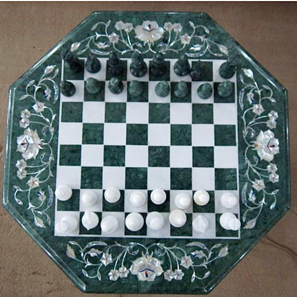 Marble Inlay Chess Board With Chess Pieces Set Etsy