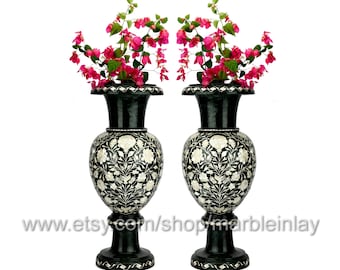 Groene bloemenvaas grote marmeren inlay moeder van parel vazen paar Woonkamer Decor Housewarming Gift