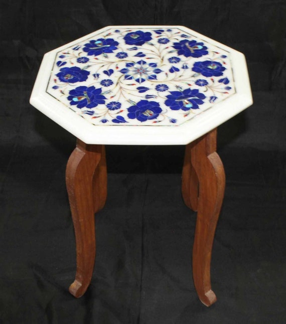 Blue Coffee Table Marble Inlay Side Table Top Etsy UK