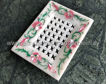 Stone Soap Dish with Drain Marble Inlay Soap Holder Eco Friendly