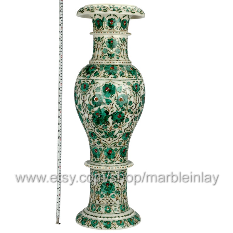 Blanco piso jarrón entrada decoración gran flor jarrón mármol inlay Malachite Porch Vase Decoración Housewarming Regalo imagen 10