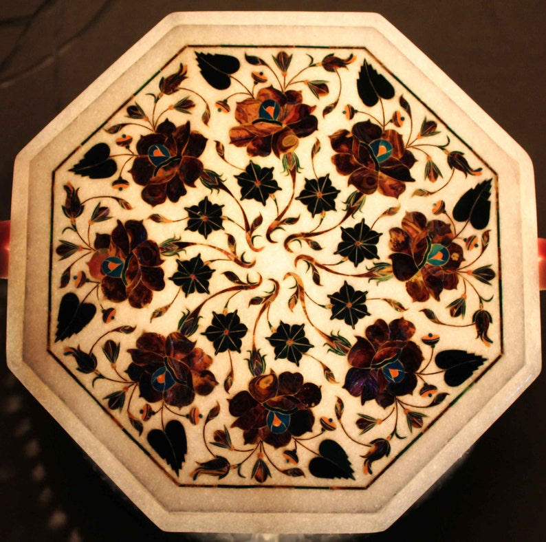 Marble Inlay Work End Table Tops Handmade Stone Inlaid Rose Etsy