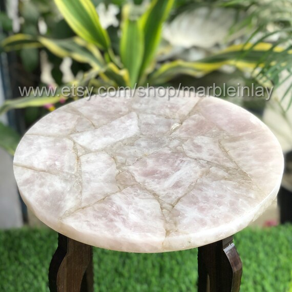 Rose Quartz Table Agate Table Living Room Furniture Round End Etsy