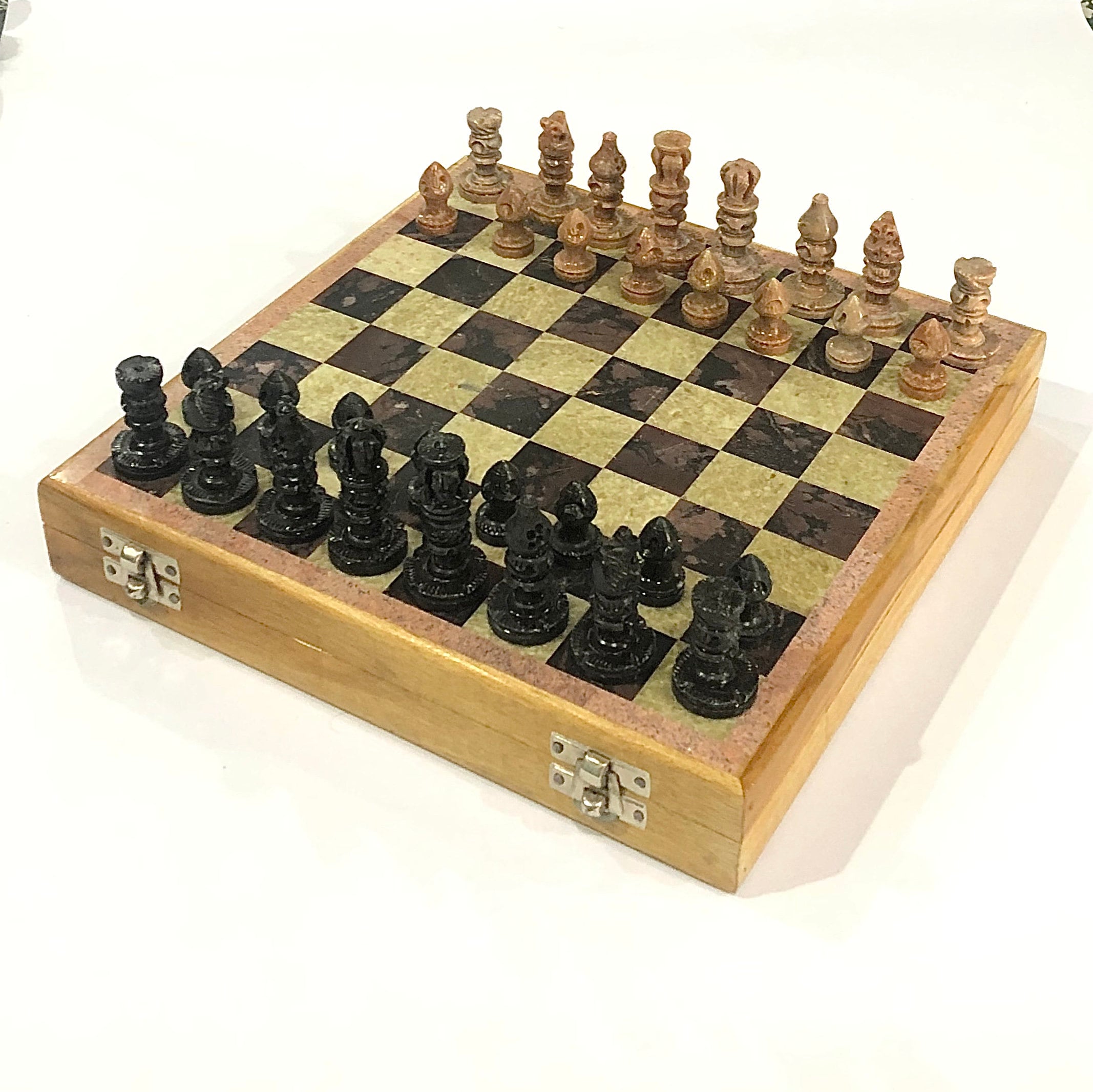 Wooden Chess Box With Marble Chess Pieces Set Etsy Canada