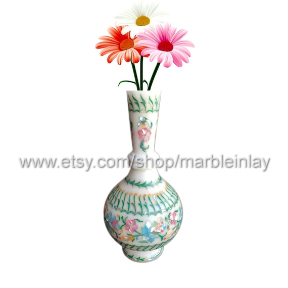 Buy Vintage Flower Pot Marble Inlay Pink Bud Vase for Table Decor 
