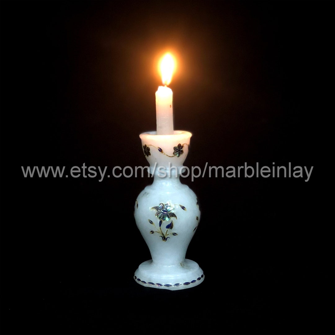 Decorative Candle Stand Marble Inlay Candle Holder Handmade Stone