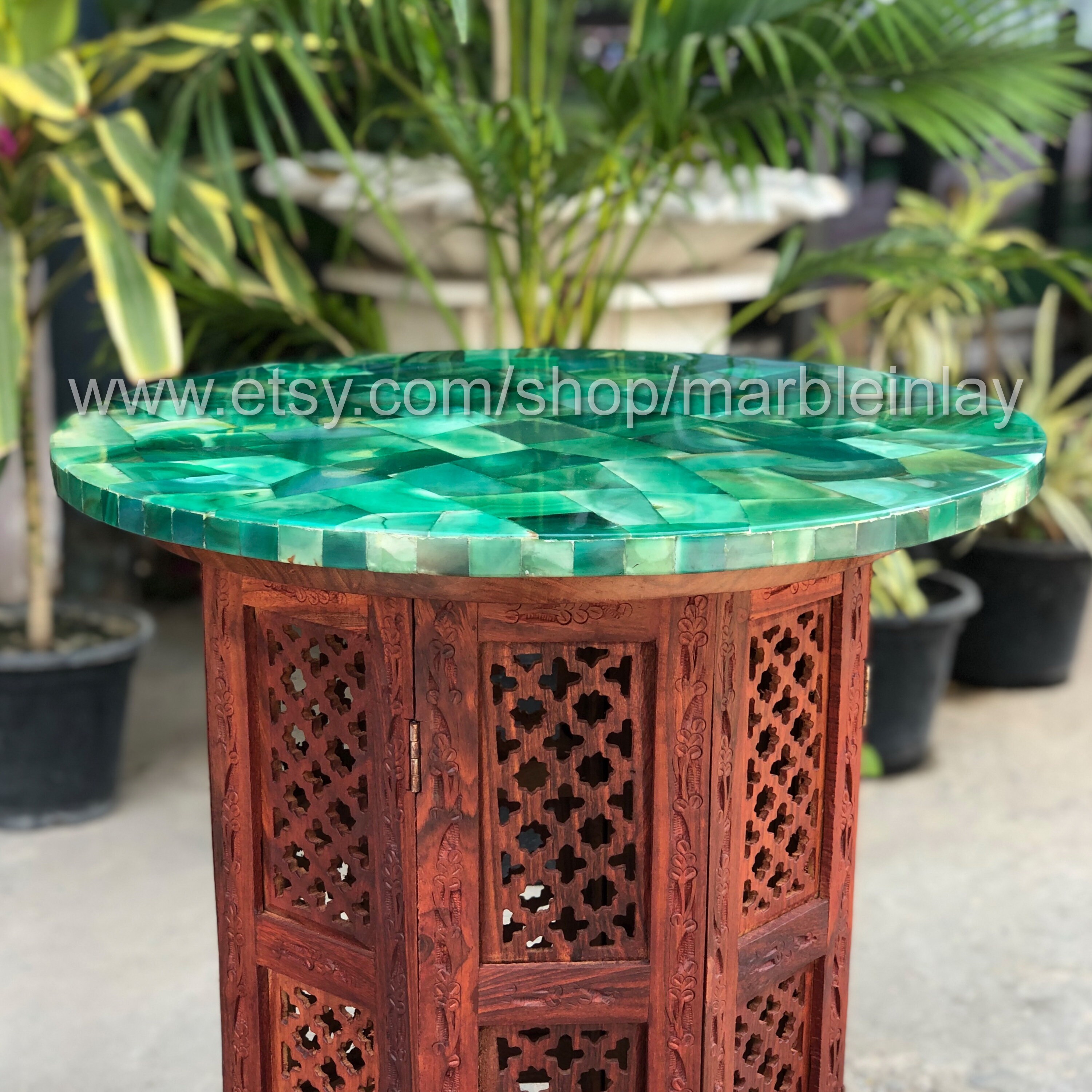 Round Green Coffee & End Tables Handmade Indian Living Room Etsy