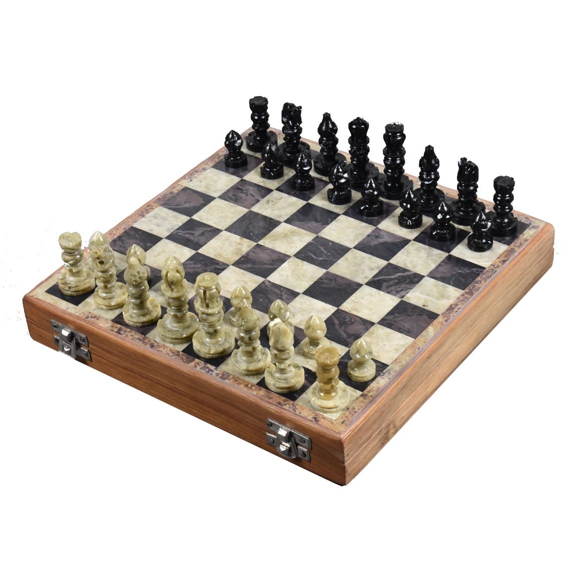 大理石のチェスの駒と木製のチェスボックス - Etsy 日本