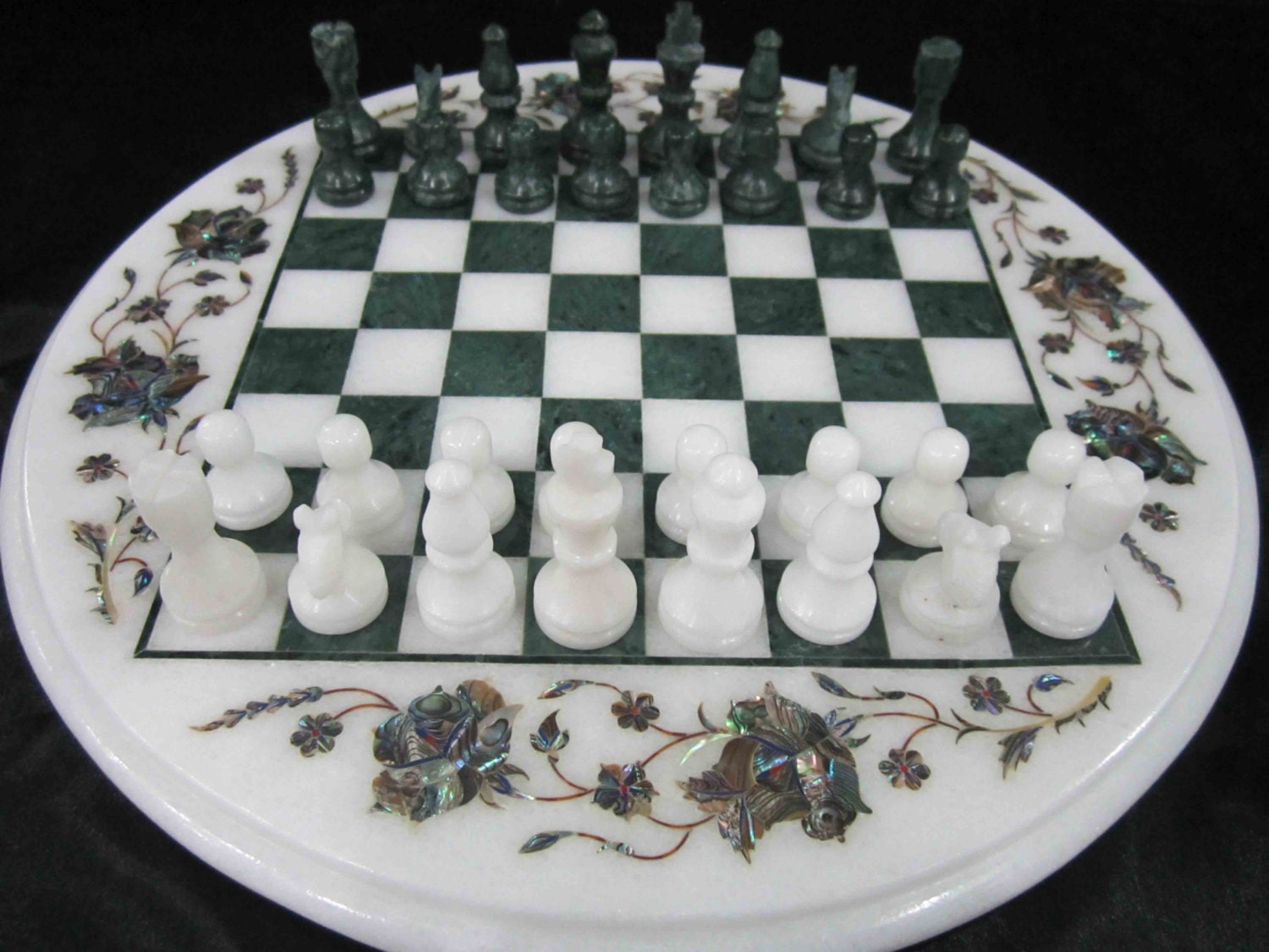 Chess board marble inlay coffee table hand made collectible Etsy