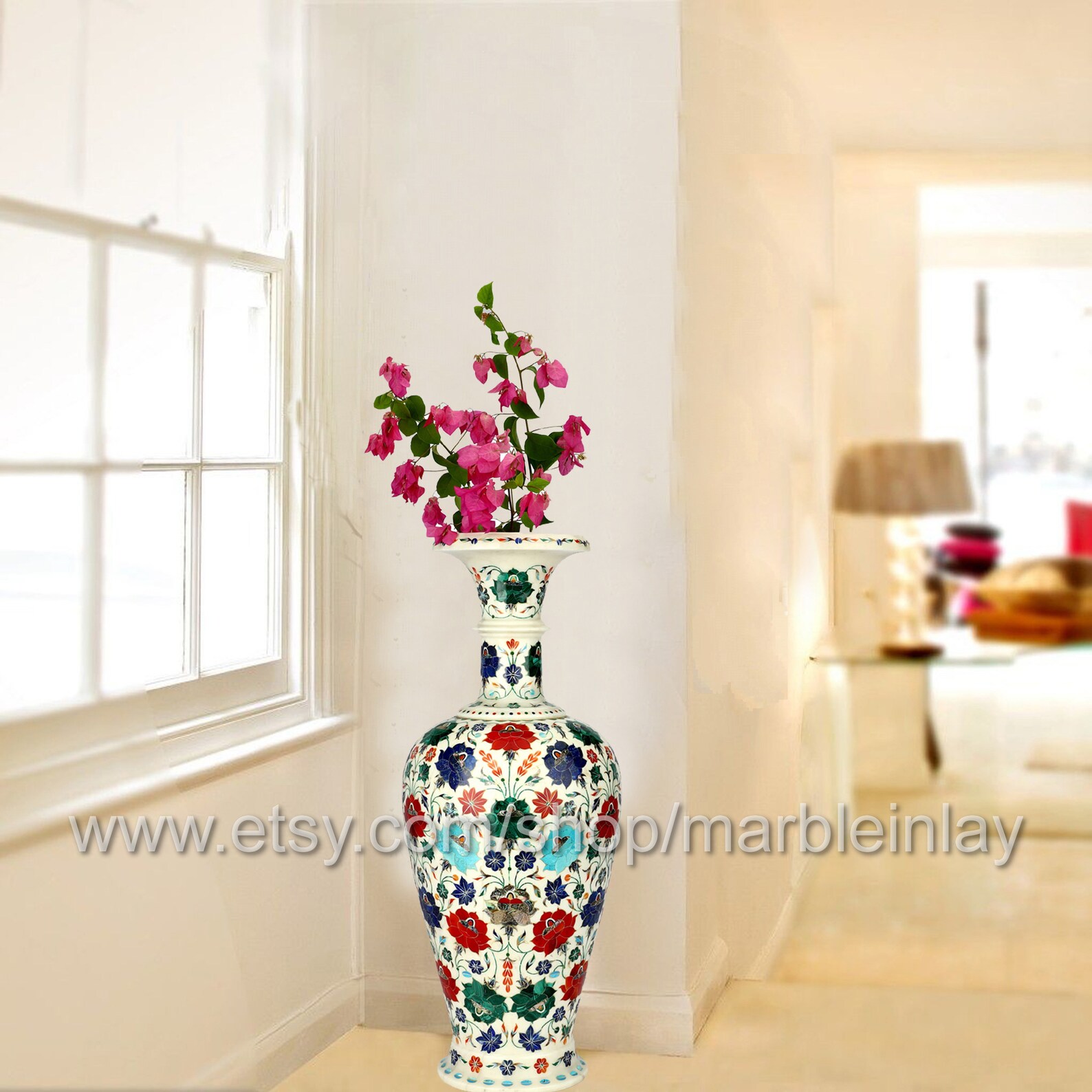 White Flower Vase Pair Entryway Decor Large Flower Vase Set Etsy