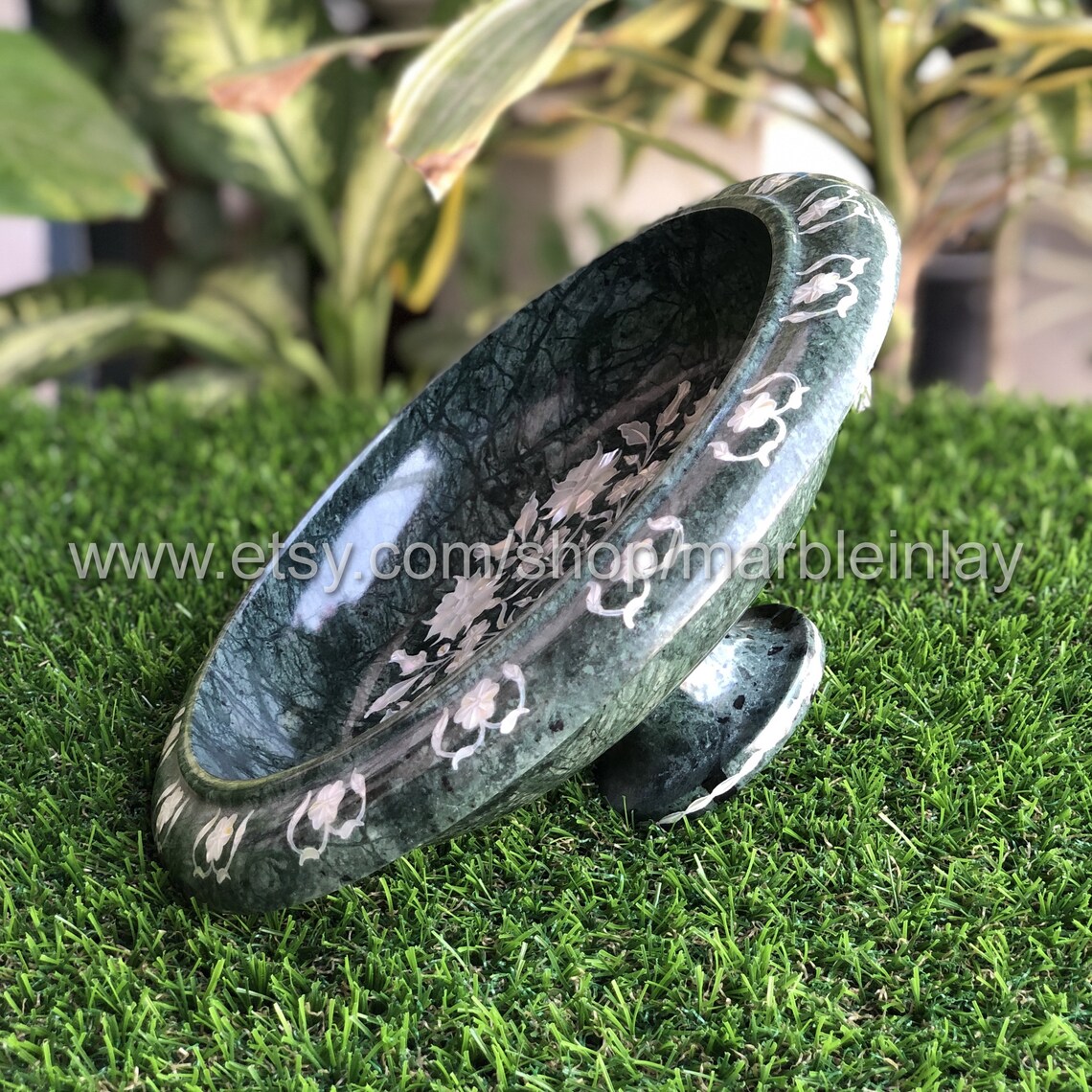 Marble Footed Bowl Table Centerpiece Home Decor Inlay Etsy