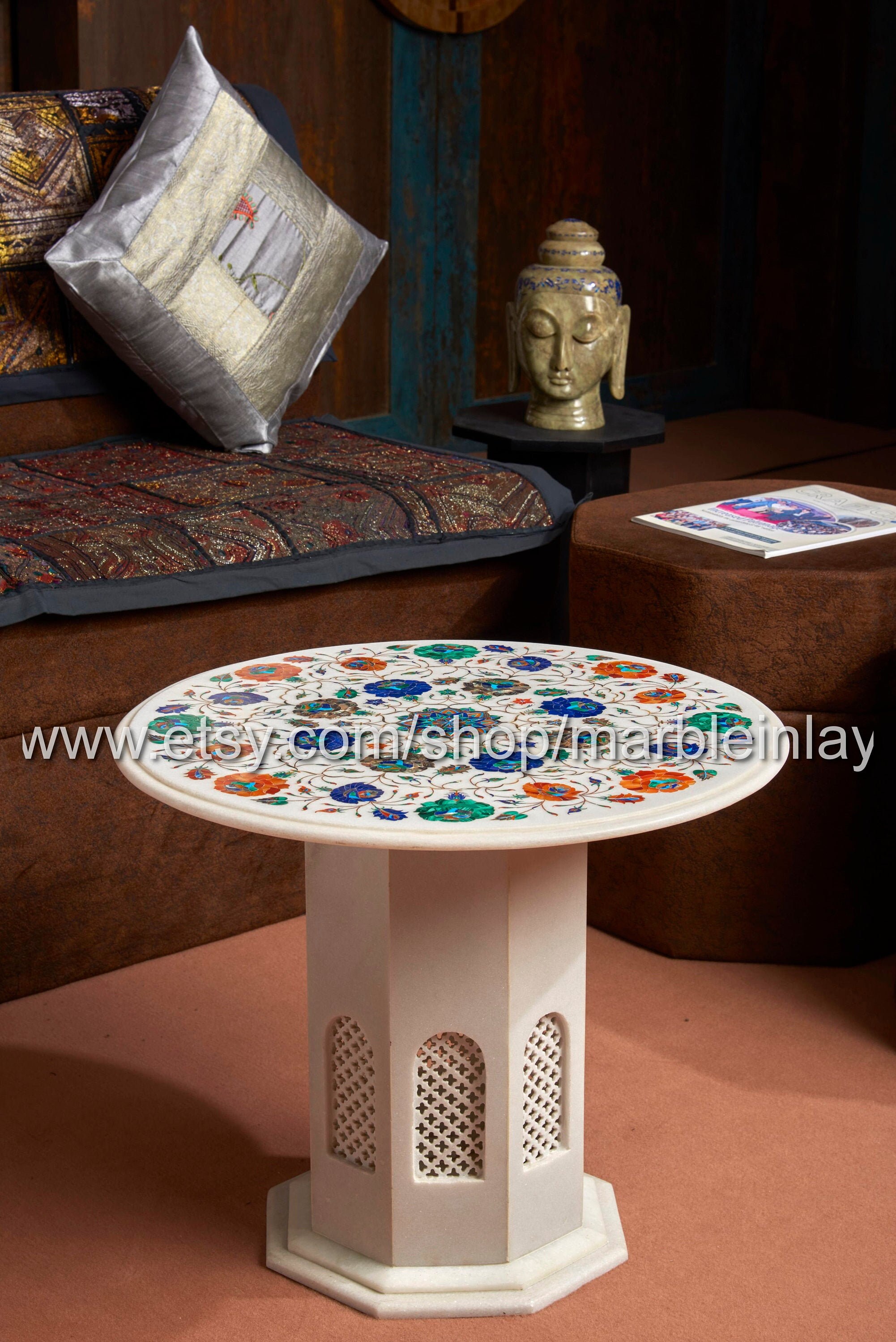 Coffee & End Tables White Marble Natural SemiPrecious Stones Etsy