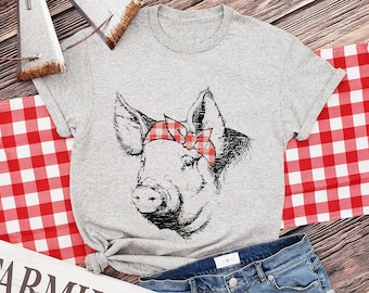 Pig Shirt Bandana, Southern tees, Funny farm animal shirt, Vintage farm shirt, Pig lover gift, Hand screen printed