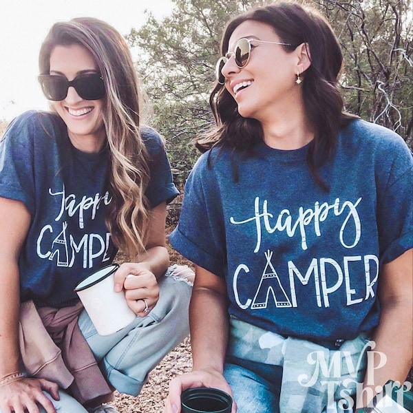 Happy Camper Shirt, Camping day shirt, Camper t shirt, Gift for her, Hiking t shirt, Outdoor activities