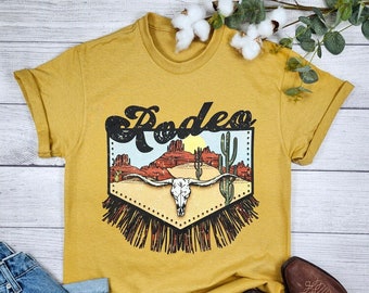 Rodeo Fringe Shirt, Desert Cow Skull Shirt, Wild West Shirt, Rodeo t shirt, Vintage cowboy shirt, Rodeo gift, Cowgirl shirt