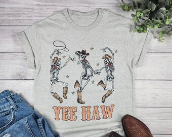 Yee Haw Shirt, Skeleton Shirt, Cowboy Shirt, Country Shirt, Rodeo graphic tee, Cow Print Shirt, Country music shirt, Rodeo queen shirt