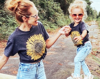 Sunflower Shirt, Mom and  me shirts, Botanical shirt, Summer outdoors, Holiday matching tee, Plant mom, Mandala T Shirt