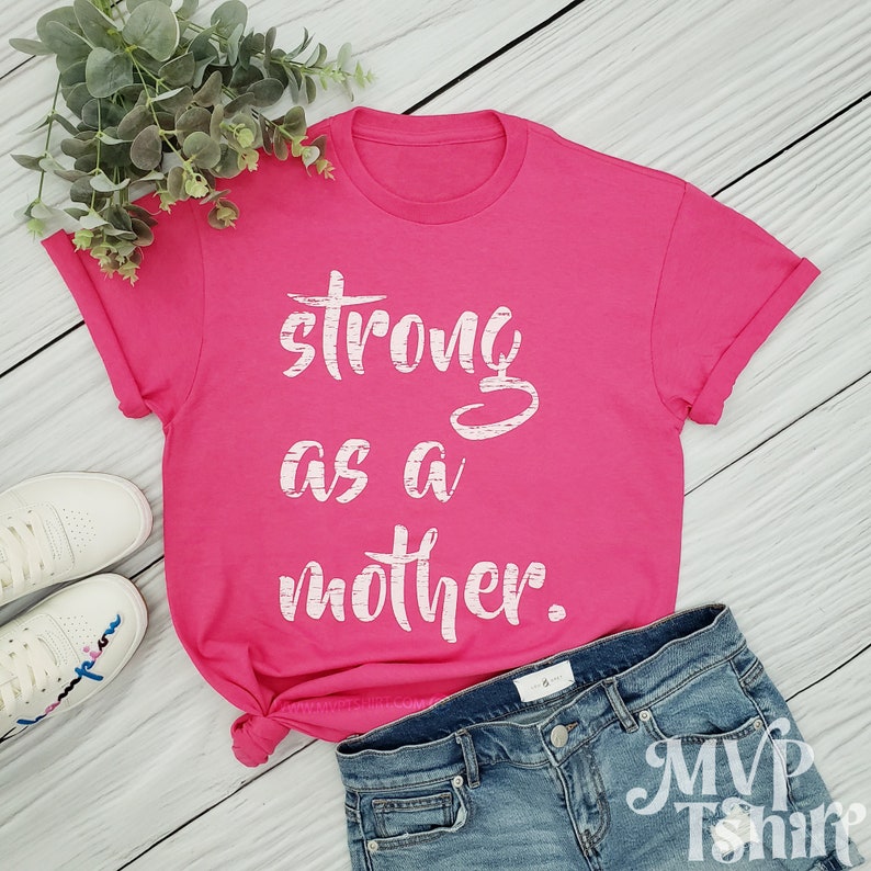Strong as a Mother Shirt, Xmas gift idea, Hero mom shirt, Mom stocking stuffer, Hand screen printed image 1