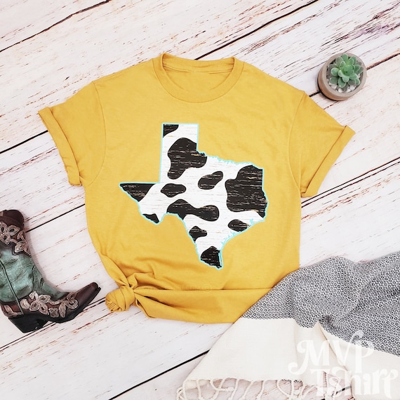 Cow Print Texas Map Shirt, Country Gift