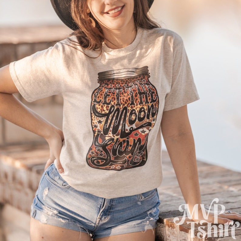 Let the Moon Shine Shirt, Mason Jar Shirt, Leopard Print Shirt, Boho Graphic Tee, Cute Summer Graphic Tee image 1