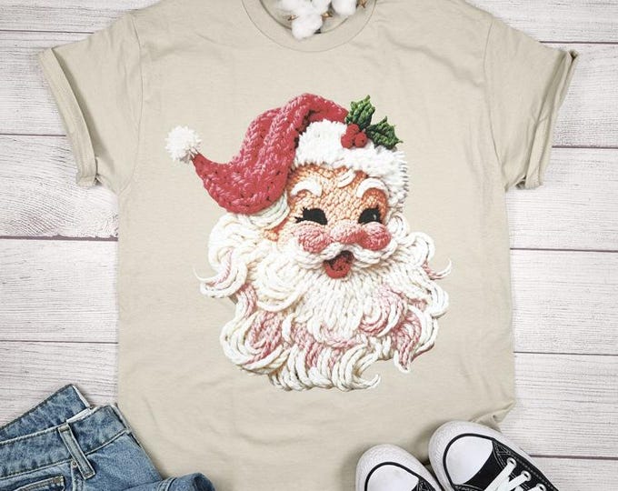Featured listing image: Yarn Crochet Santa Christmas Graphic Tee