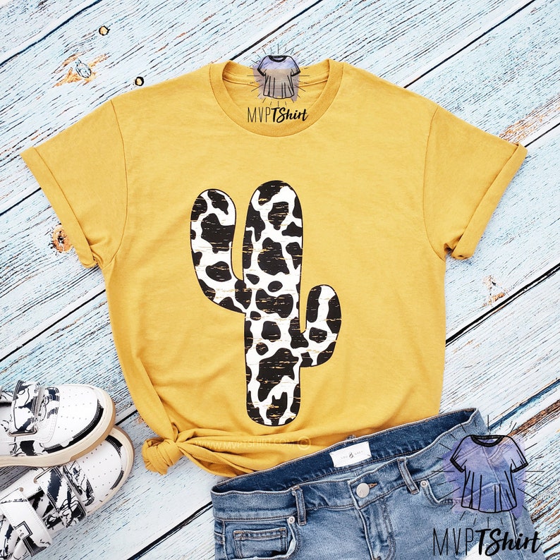 Cow Pattern shirt Country music shirt Cactus Tshirt Cow Etsy