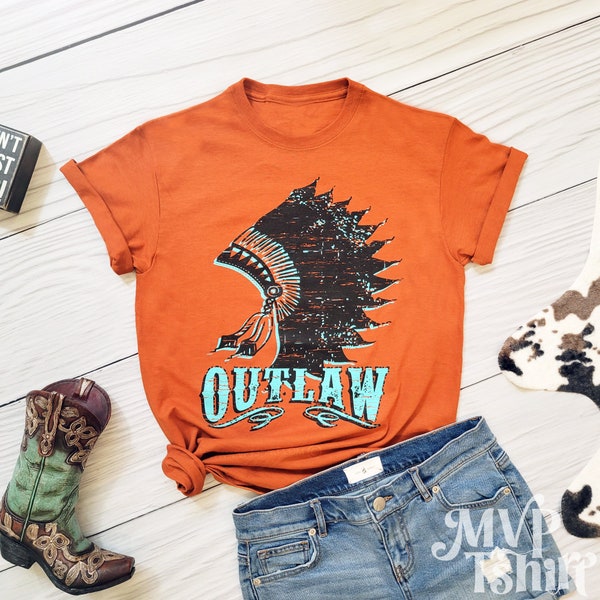 Outlaw Shirt, Indian Headdress Shirt, Outlaw Graphic Tee, Western Shirt, Indie Band Shirt, Concert Shirts