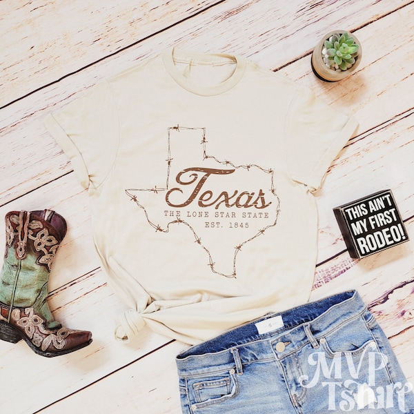 Barbed Wire Shirt, Texas Map shirt, Fourth of July shirts, Vintage cowboy shirt, Cowgirl shirt, Yeehaw Shirt, Texas Graphic Tee