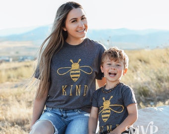 Bee Kind Shirt, Shirts with sayings, Be kind shirt, Bee lover gift, Motivational tshirt, Positive mom shirt, Mom and me shirts