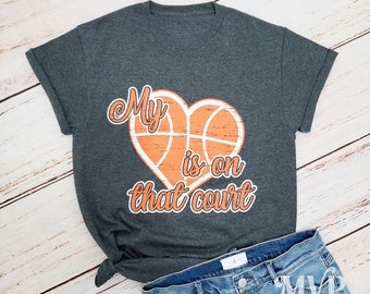 Basketball-My Heart is on that Court Shirt, Outdoor activities, Hand screen printed, Shirts with sayings, Basketball mom shirt