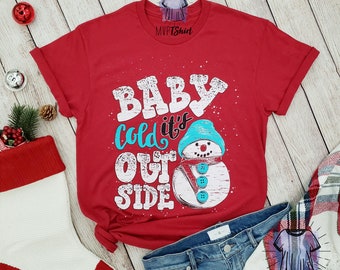 Baby It's Cold Outside Snowman shirt, Mom and me shirts, Matching pyjamas, Holiday matching tee, Mom stocking stuffer