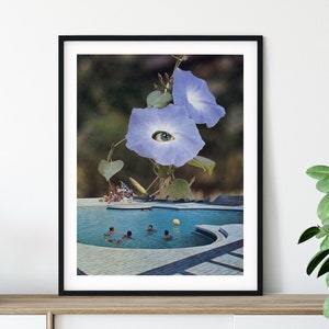 Swimming pool print, Floral art, Summer wall decor, Modern art prints