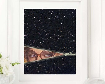 Behind the scenes - Universe art print - Surreal collage art