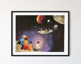 Travel art print, Universe space poster, Planets art, Retro vintage wall decor, Living room, Bedroom, Office