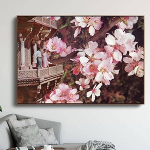 Cherry blossom large print, Pink large poster, Living room decor, Spring print, extra large wall art, hallway, bedroom, couple, love