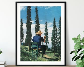 Blue sky nature print - Trees forest print - Mother / Father nature